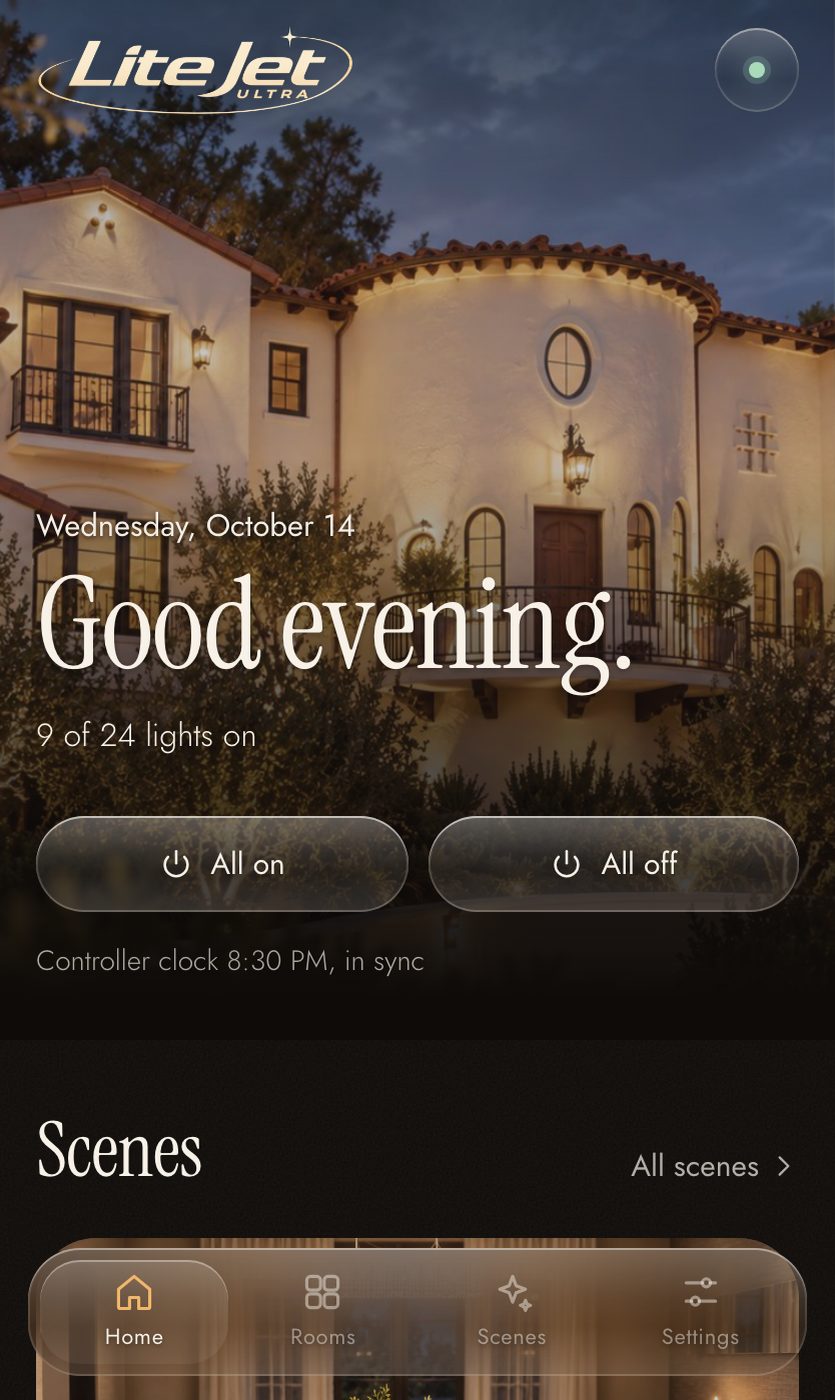 Home screen with the time of day and your scenes